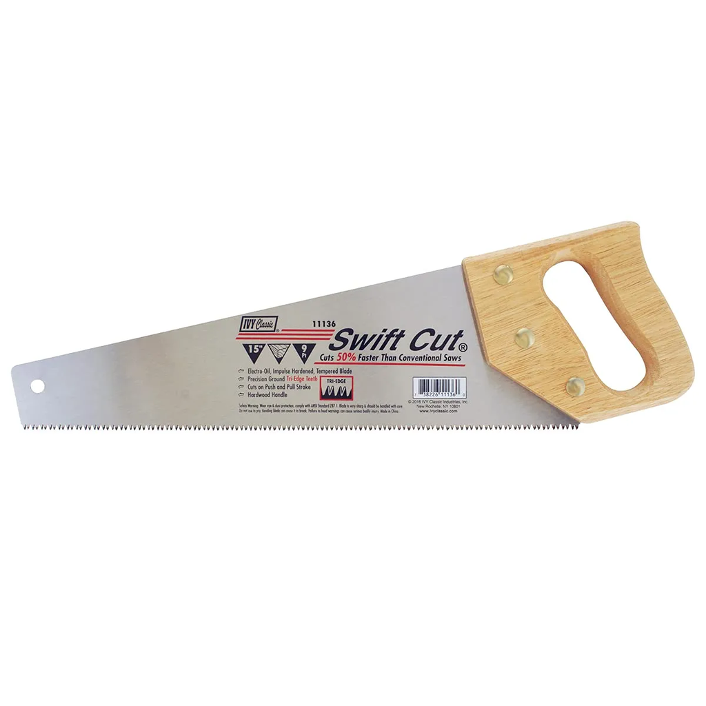 [IVY 11136] Ivy Classic 11136 Swift Cut Tri-Ege Hand Saw w/Hardwood Handle (15 inch)