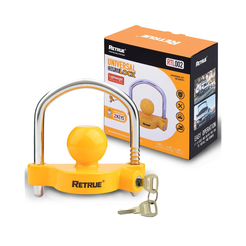 [ReTrue-002] ReTrue RTL 002  Universal Trailer Coupler Lock Adjustable – Heavy Duty Trailer Hitch Lock for 1-7/8", 2", 2-5/16" Couplers, Anti-Theft Aluminum & Steel Trailer Lock