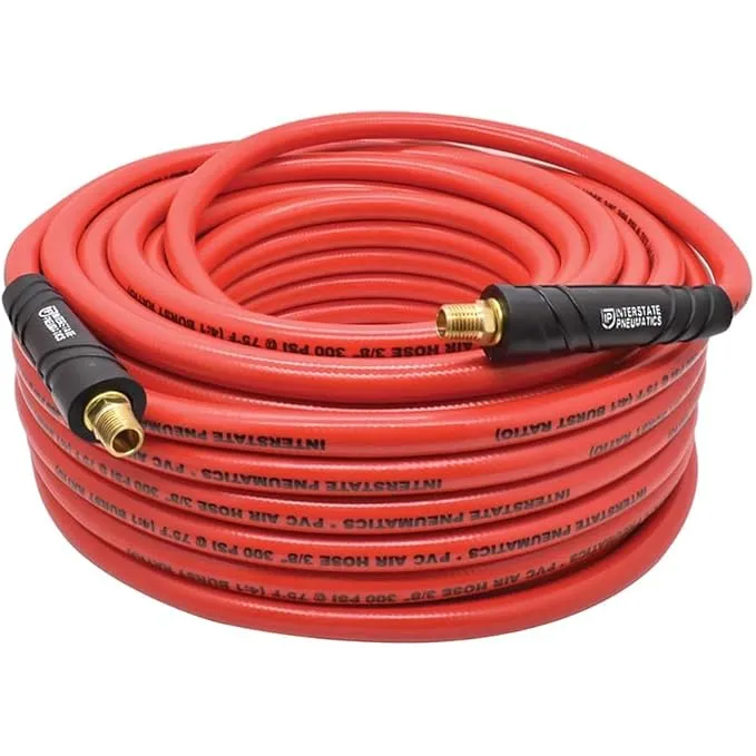 [AGT-HA36-050 Air Hose] Interstate Pneumatics HA36-050 Translucent Red PVC Air Hose 3/8 Inch 50 Feet 300 PSI 4:1 Safety Factor