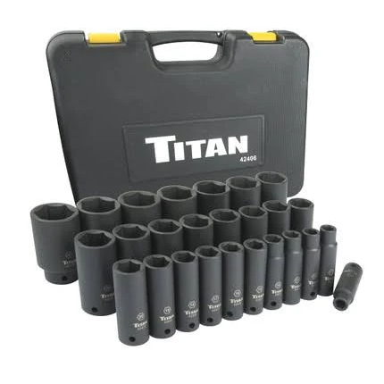 [TIT42406] Titan 26 pc. 1/2 in. Drive Metric Deep Impact Socket Set