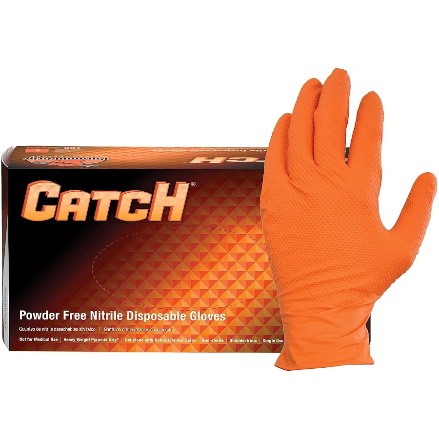 [HOSP-G-NT1060RFL] Hosp Gl Nt 1060 Rfl Catch Light Orange 8 Mil Nitrile Powder Free Textured Gloves Large